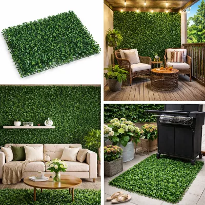 Pannello siepe artificiale verde decorativa con foglie piccole 40x60x3 cm