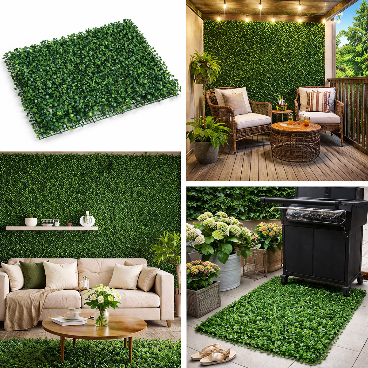 Pannello siepe artificiale verde decorativa con foglie piccole 40x60x3 cm