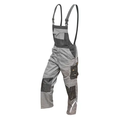Pantaloni da lavoro con pettorina, tuta in poliestere e cotone, grigi e neri, taglia L Breckner Germany - immagine 2