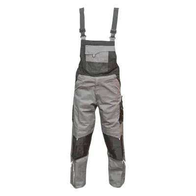 Pantaloni da lavoro con pettorina, tuta in poliestere e cotone, grigi e neri, taglia M Breckner Germany.