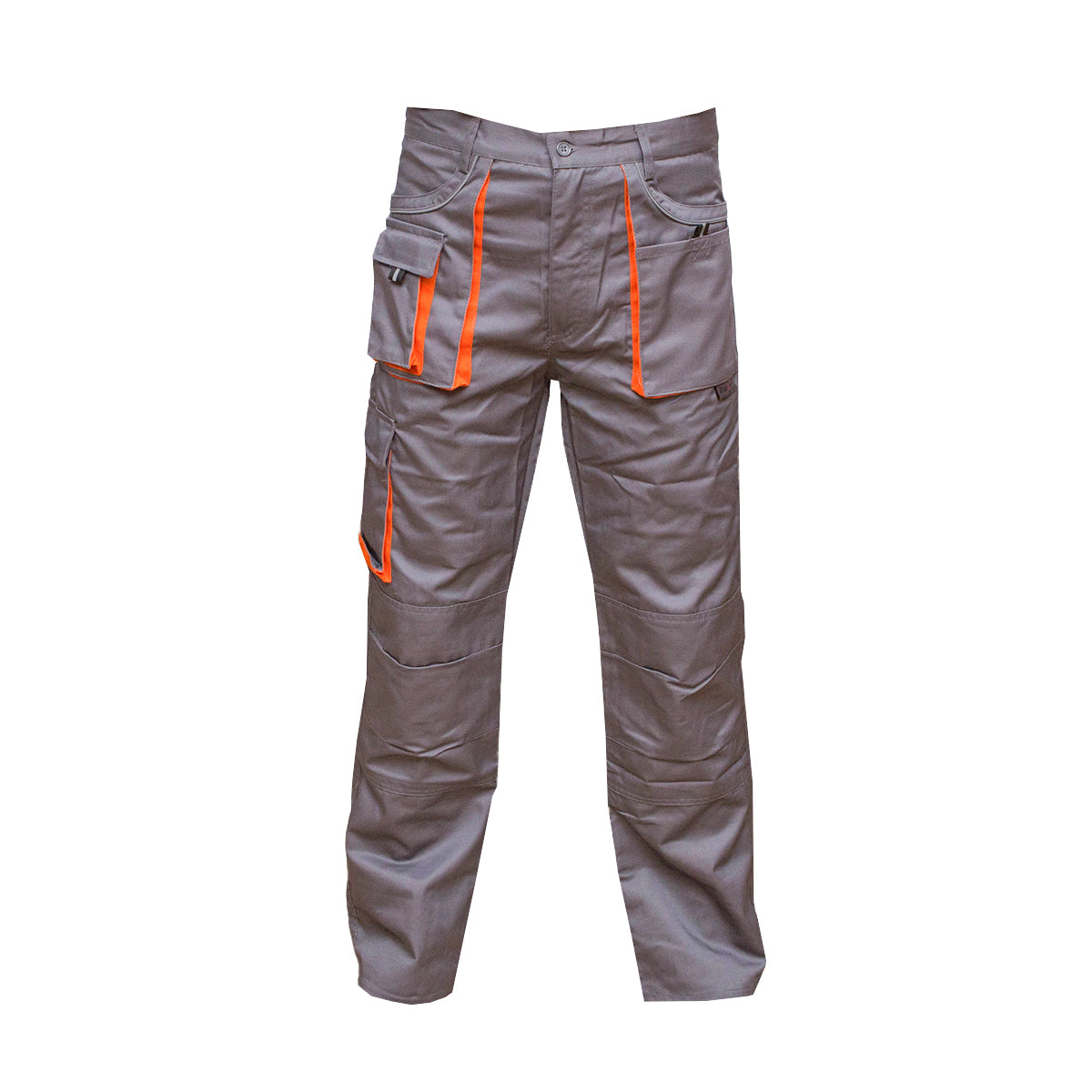 Pantaloni da lavoro in poliestere e cotone 235g/m², grigi con arancione, taglia 48 Breckner Germany.