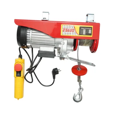 Paranco/gru elettrica 220V/50Hz 1150W, carico massimo 300/600Kg, velocità di sollevamento 5-10m/min, altezza di sollevamento 6-12m IP40