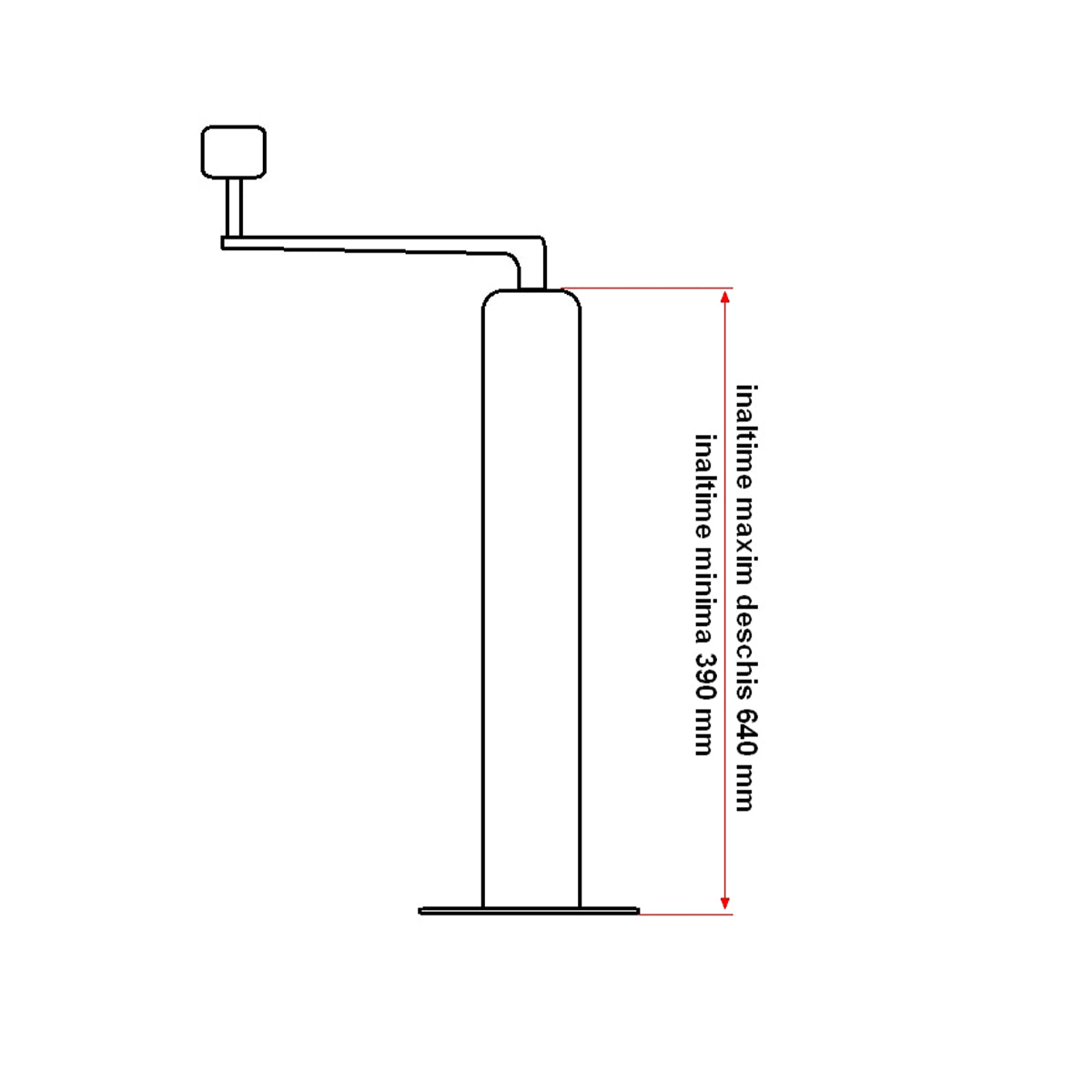 Piede di supporto regolabile per rimorchio, diametro 48 mm, altezza minima 390 mm, massima 640 mm - immagine 4