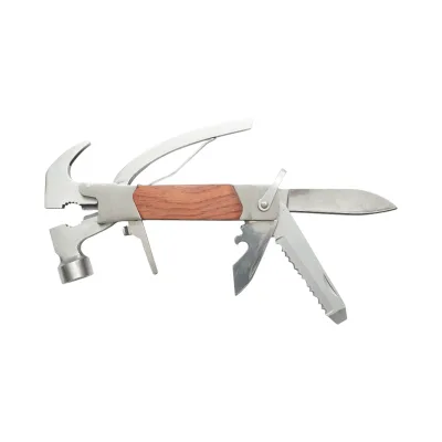 Pinza multifunzione pieghevole 8 in 1 in acciaio inox con manico in legno, 210 mm