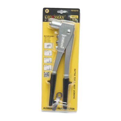 Pinza per rivetti in alluminio, lunghezza 260 mm, con 4 teste intercambiabili (2.4, 3.2, 4.0, 4.8 mm), professionale, Crownman - immagine 5
