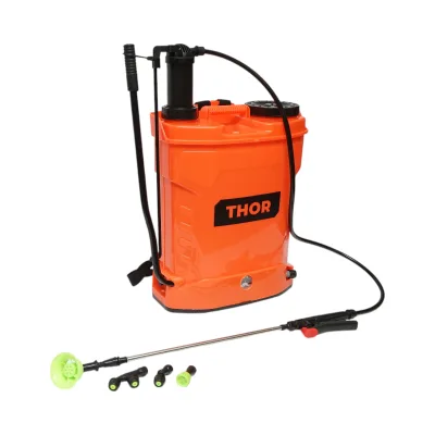Pompa di spruzzatura, vermorel 2 in 1 manuale ed elettrica con serbatoio da 16L, batteria 12V/8Ah, 4 ugelli, portata 3.1 l/min THOR - immagine 3