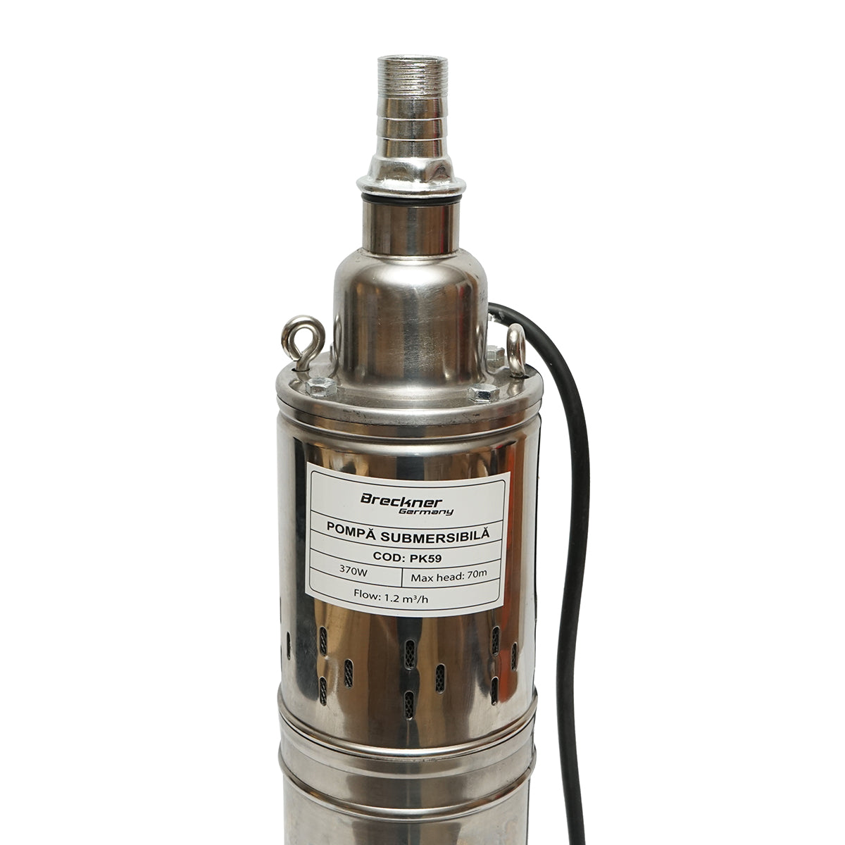 Pompa sommersa 370W 220V, D100mm, 20 l/min, 1.2 m³/h, H70m, motore asciutto 2860 rpm 4QGD1.2-50-0.37 Breckner Germany - immagine 4