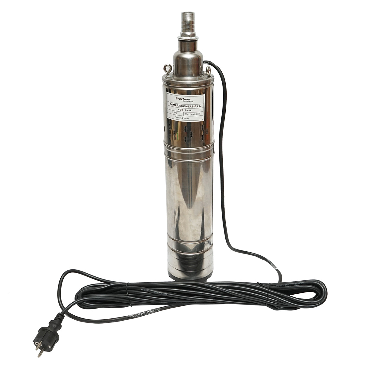 Pompa sommersa 370W 220V, D100mm, 20 l/min, 1.2 m³/h, H70m, motore asciutto 2860 rpm 4QGD1.2-50-0.37 Breckner Germany