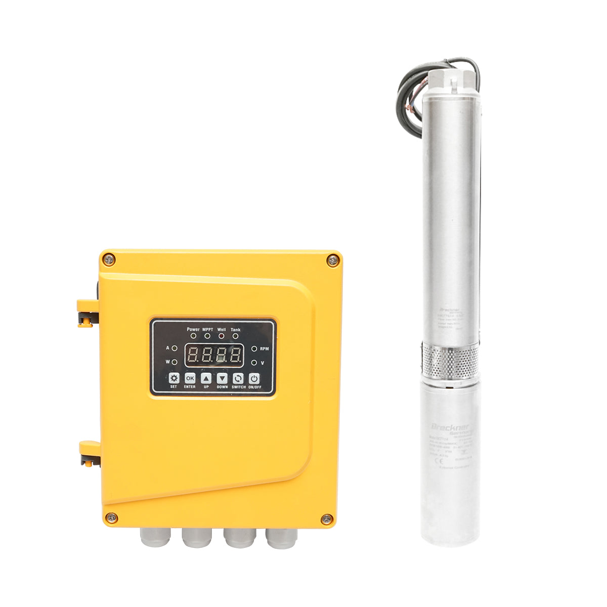 Pompa sommersa 600W, 96V, portata 3.3m³/h, diametro 75mm con controller per pannello solare fotovoltaico Breckner Germany