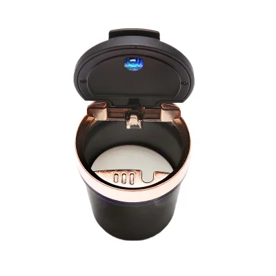 Posacenere universale per auto con fondo in ceramica nero-oro e luce LED blu - immagine 2