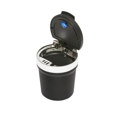 Posacenere universale per auto con fondo in ceramica, nero-argento, con luce LED blu - immagine 3