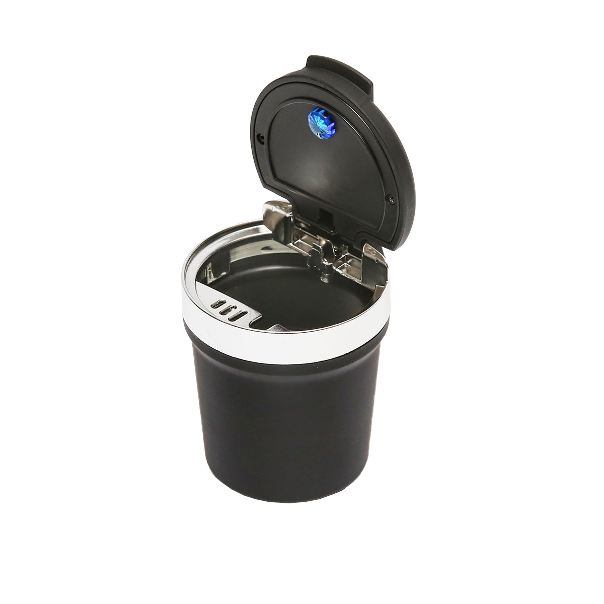 Posacenere universale per auto con fondo in ceramica, nero-argento, con luce LED blu - immagine 3