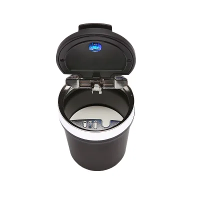 Posacenere universale per auto con fondo in ceramica, nero-argento, con luce LED blu - immagine 2