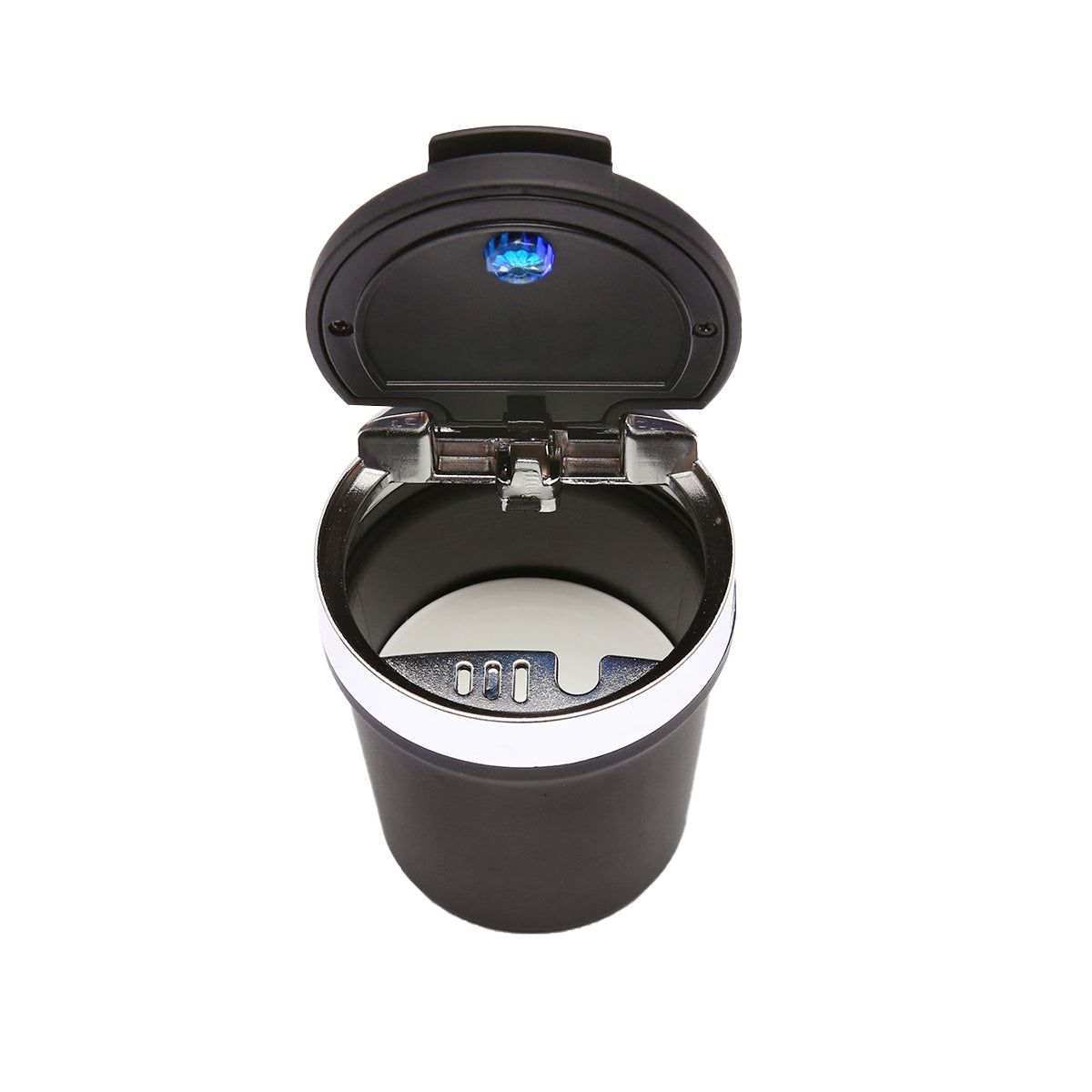 Posacenere universale per auto con fondo in ceramica, nero-argento, con luce LED blu - immagine 2