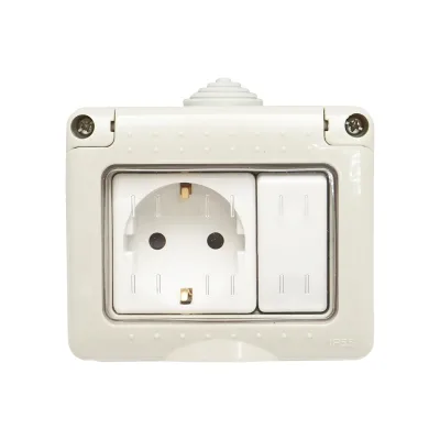 Presa schuko 16A, 250V e interruttore 10 AX, 250V IP 55