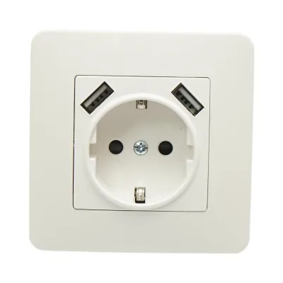Presa schuko da incasso bianca 220V, 16A, 2xUSB 5V 2.1A, PC 80x80mm - immagine 2