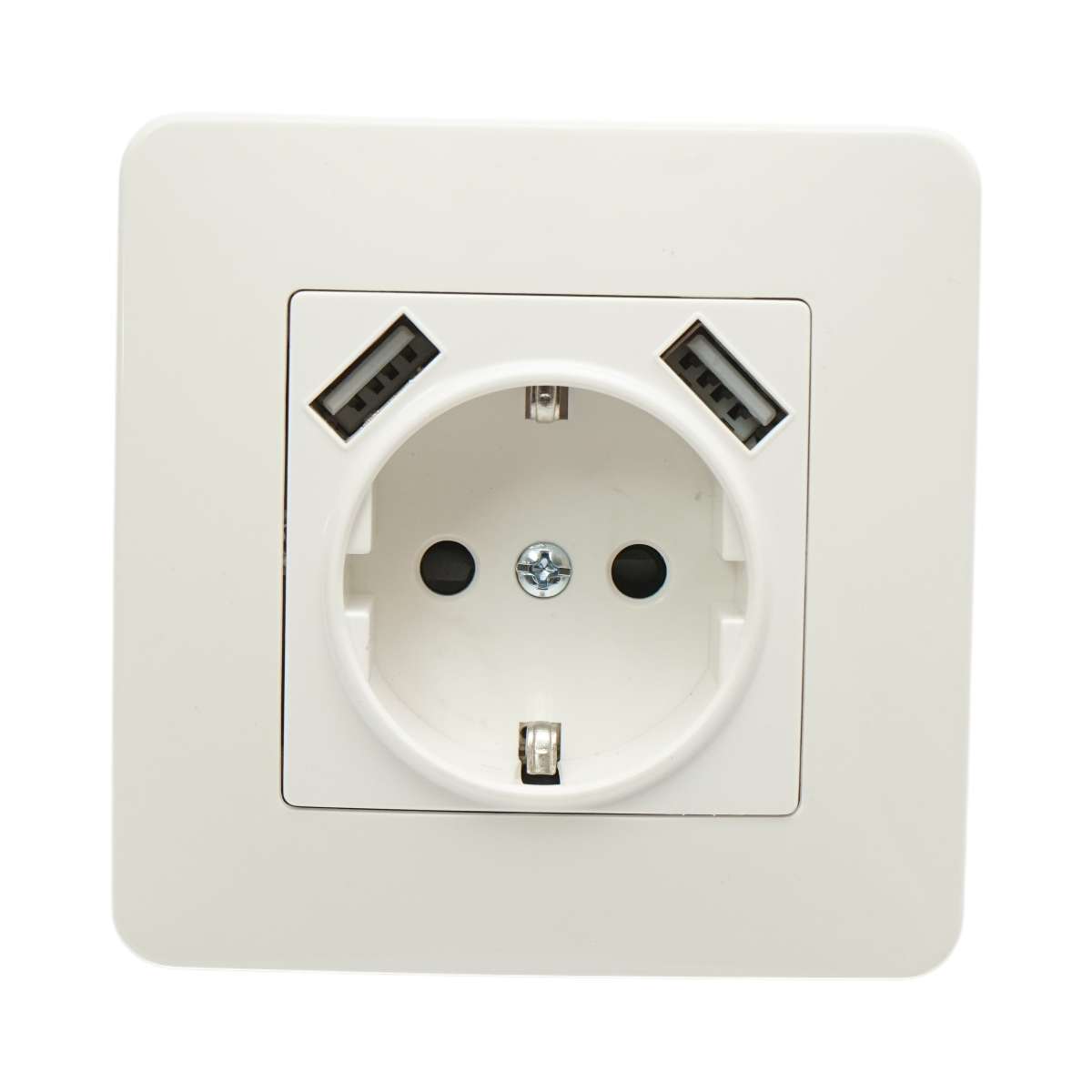 Presa schuko da incasso bianca 220V, 16A, 2xUSB 5V 2.1A, PC 80x80mm - immagine 2