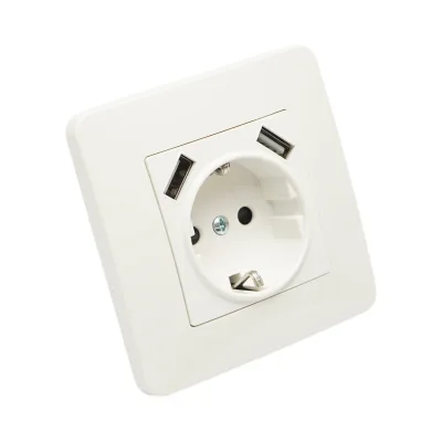 Presa schuko da incasso bianca 220V, 16A, 2xUSB 5V 2.1A, PC 80x80mm - immagine 4