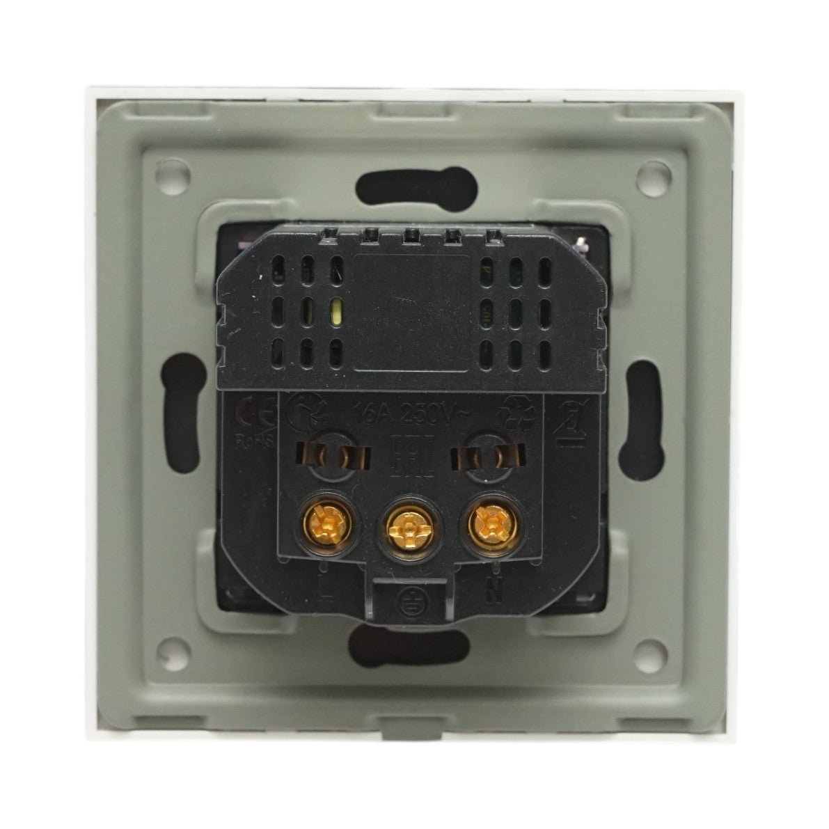 Presa Schuko da incasso bianca 220V, 16A, 2xUSB A+C 20W ricarica rapida, cornice in vetro 86x86x34mm - immagine 4