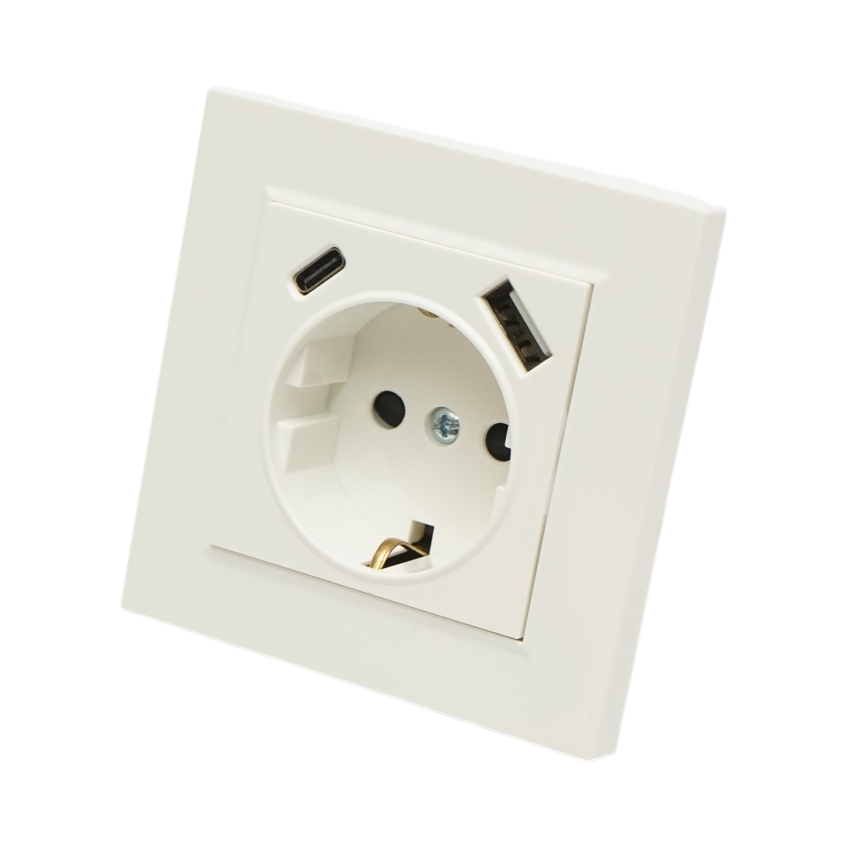 Presa Schuko da incasso bianca 220V, 16A, 2xUSB A+C 5V 2.1A, ABS 80x80mm