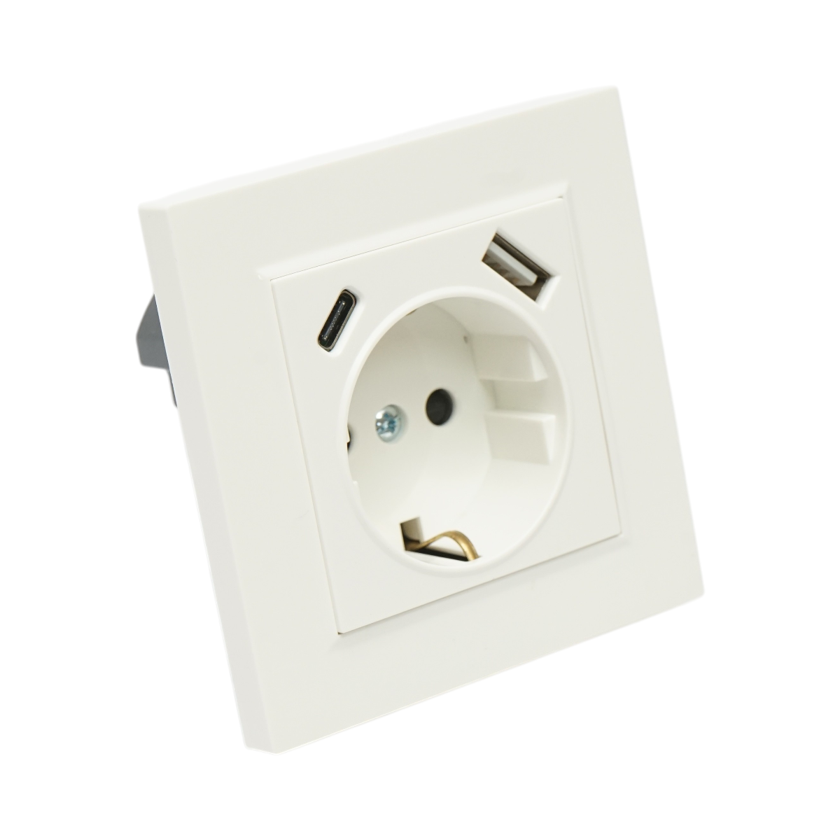 Presa Schuko da incasso bianca 220V, 16A, 2xUSB A+C 5V 2.1A, ABS 80x80mm - immagine 4