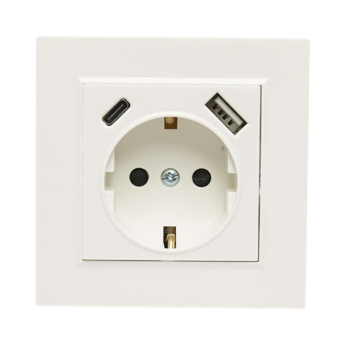 Presa Schuko da incasso bianca 220V, 16A, 2xUSB A+C 5V 2.1A, ABS 80x80mm - immagine 2