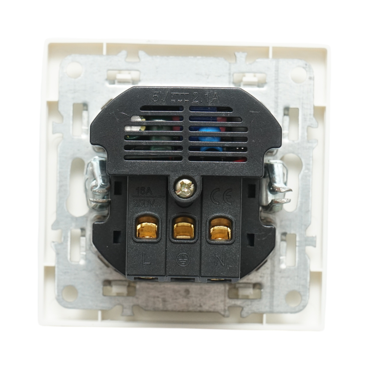 Presa Schuko da incasso bianca 220V, 16A, 2xUSB A+C 5V 2.1A, ABS 80x80mm - immagine 3