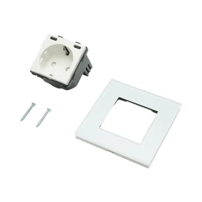 Presa Schuko da incasso bianca 220V, 16A, 2xUSB-C 20W ricarica rapida, cornice in vetro 86x86x34mm - immagine 5