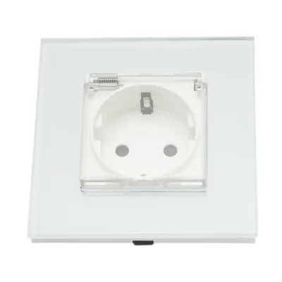 Presa schuko da incasso bianca 220V, 16A, coperchio trasparente, cornice in vetro 86x86x34mm - immagine 2