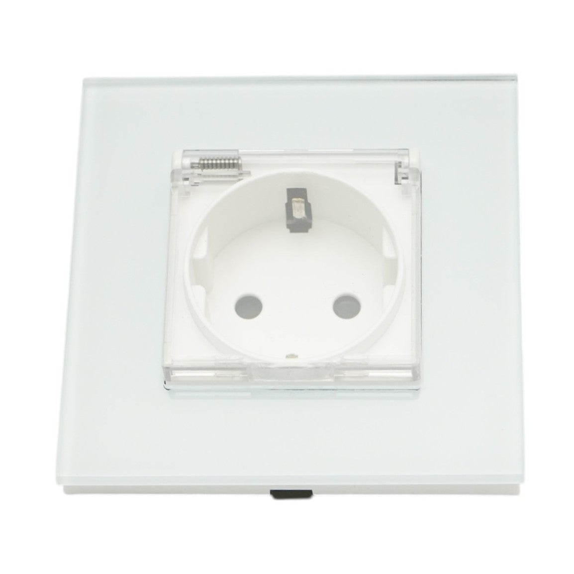 Presa schuko da incasso bianca 220V, 16A, coperchio trasparente, cornice in vetro 86x86x34mm - immagine 2