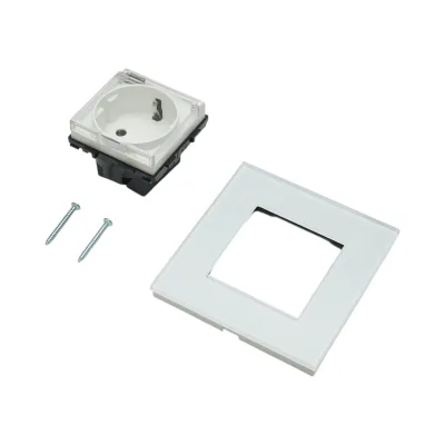 Presa schuko da incasso bianca 220V, 16A, coperchio trasparente, cornice in vetro 86x86x34mm - immagine 5