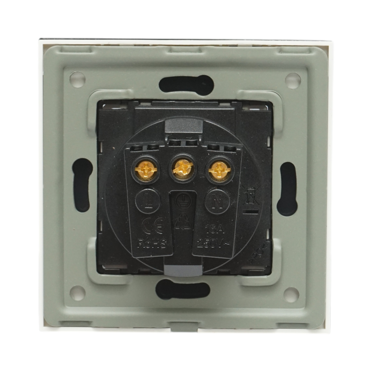 Presa schuko da incasso bianca 220V, 16A, coperchio trasparente, cornice in vetro 86x86x34mm - immagine 4
