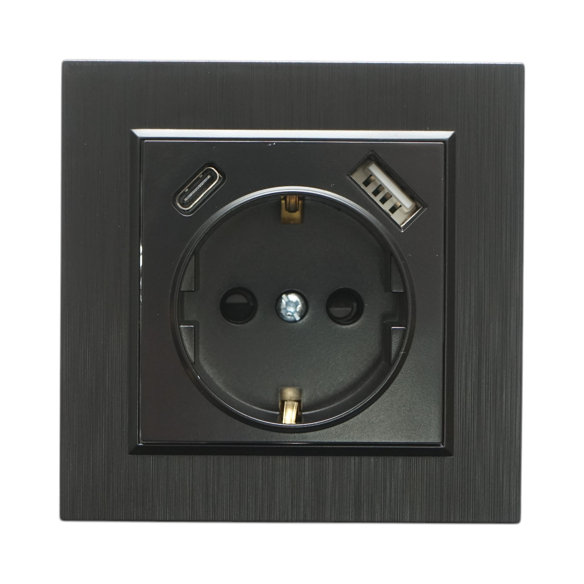 Presa Schuko da incasso nera 220V, 16A, 2xUSB A+C 5V 2.1A, ABS 80x80mm - immagine 2