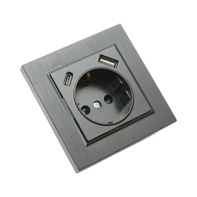 Presa Schuko da incasso nera 220V, 16A, 2xUSB A+C 5V 2.1A, ABS 80x80mm - immagine 4