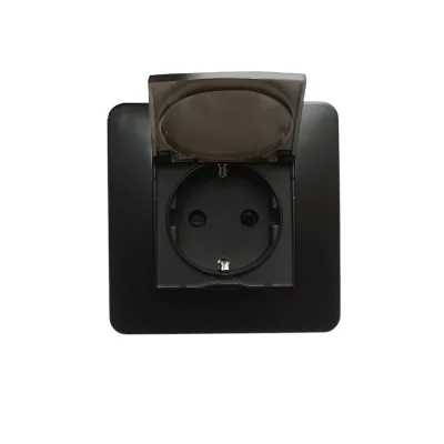 Presa schuko da incasso nera 220V, 16A, PC con coperchio protettivo IP44 80x80mm - immagine 4