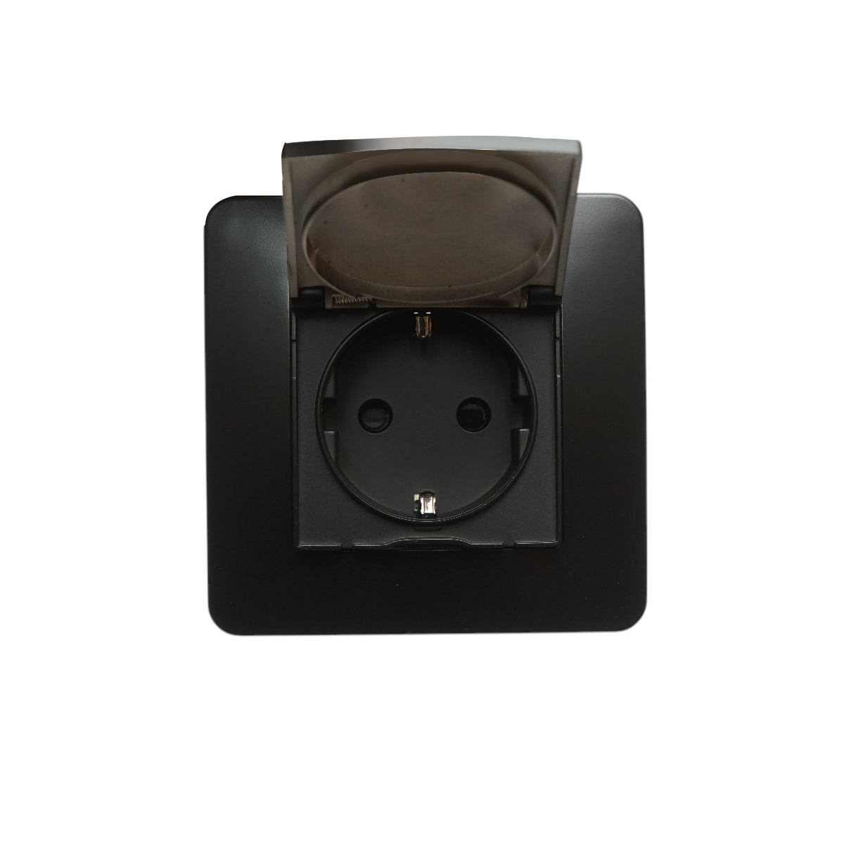Presa schuko da incasso nera 220V, 16A, PC con coperchio protettivo IP44 80x80mm - immagine 4