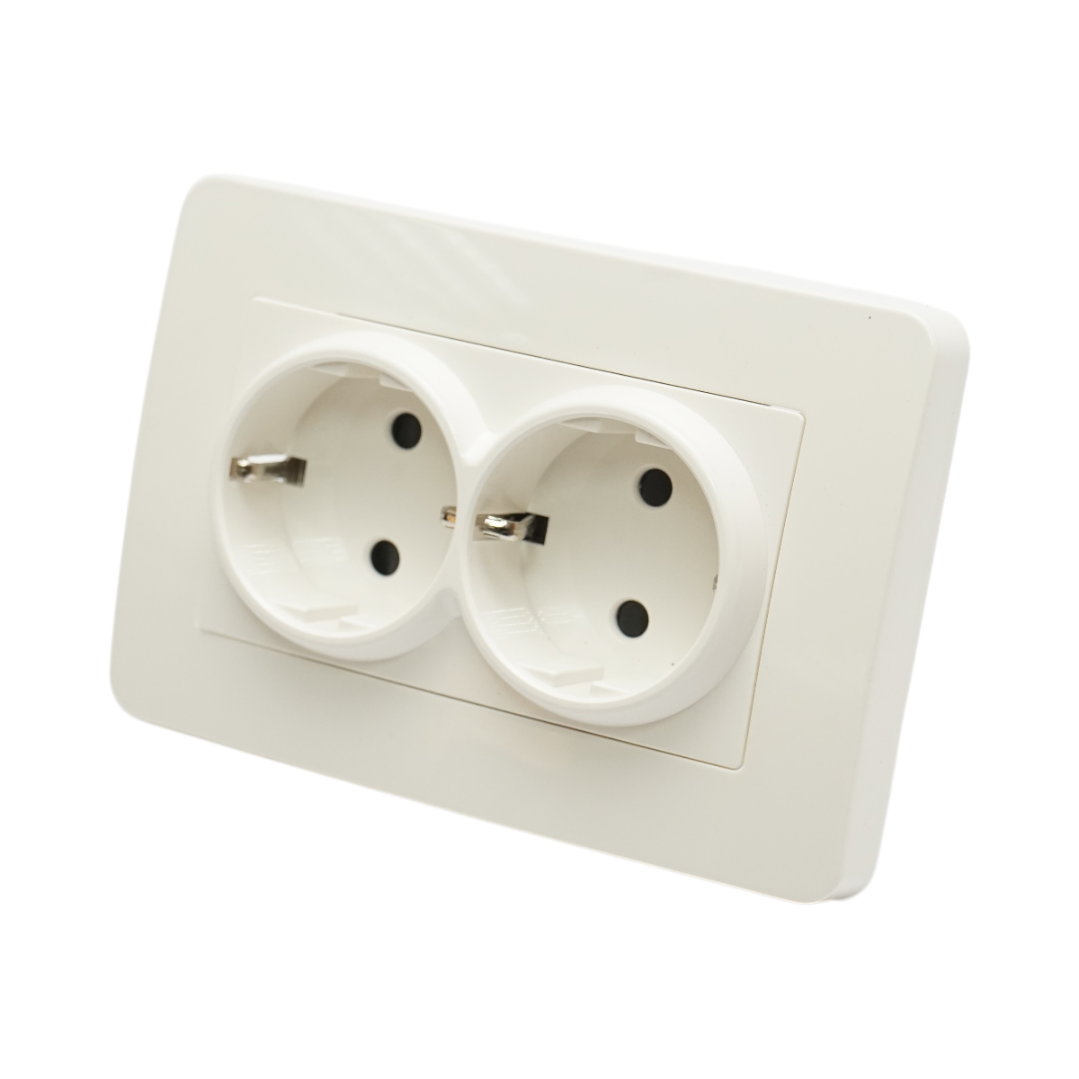 Presa Schuko doppia bianca da incasso 220V, 16A, PC 83x150mm