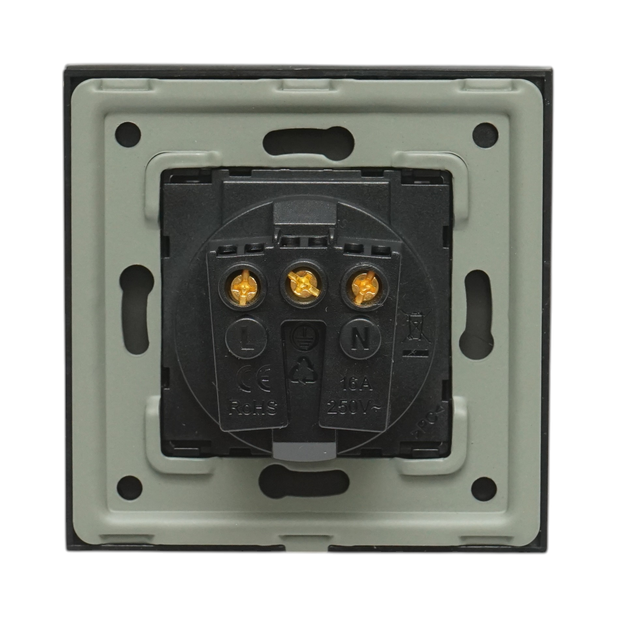 Presa schuko nera 220V, 16A, coperchio trasparente, cornice in vetro 86x86x34mm - immagine 4