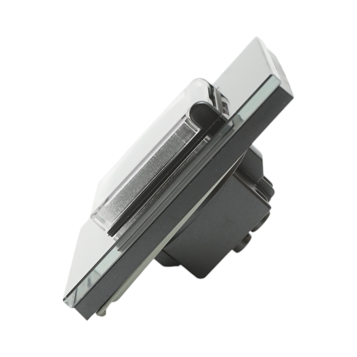Presa schuko nera 220V, 16A, coperchio trasparente, cornice in vetro 86x86x34mm - immagine 3
