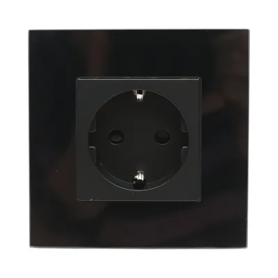Presa schuko nera 220V, 16A, cornice in vetro 86x86x34mm - immagine 2