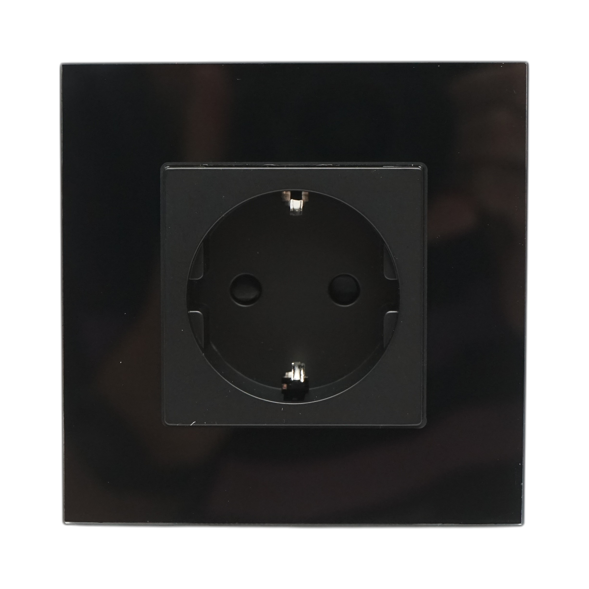 Presa schuko nera 220V, 16A, cornice in vetro 86x86x34mm - immagine 2