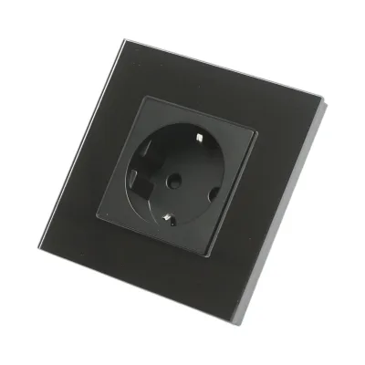 Presa schuko nera 220V, 16A, cornice in vetro 86x86x34mm