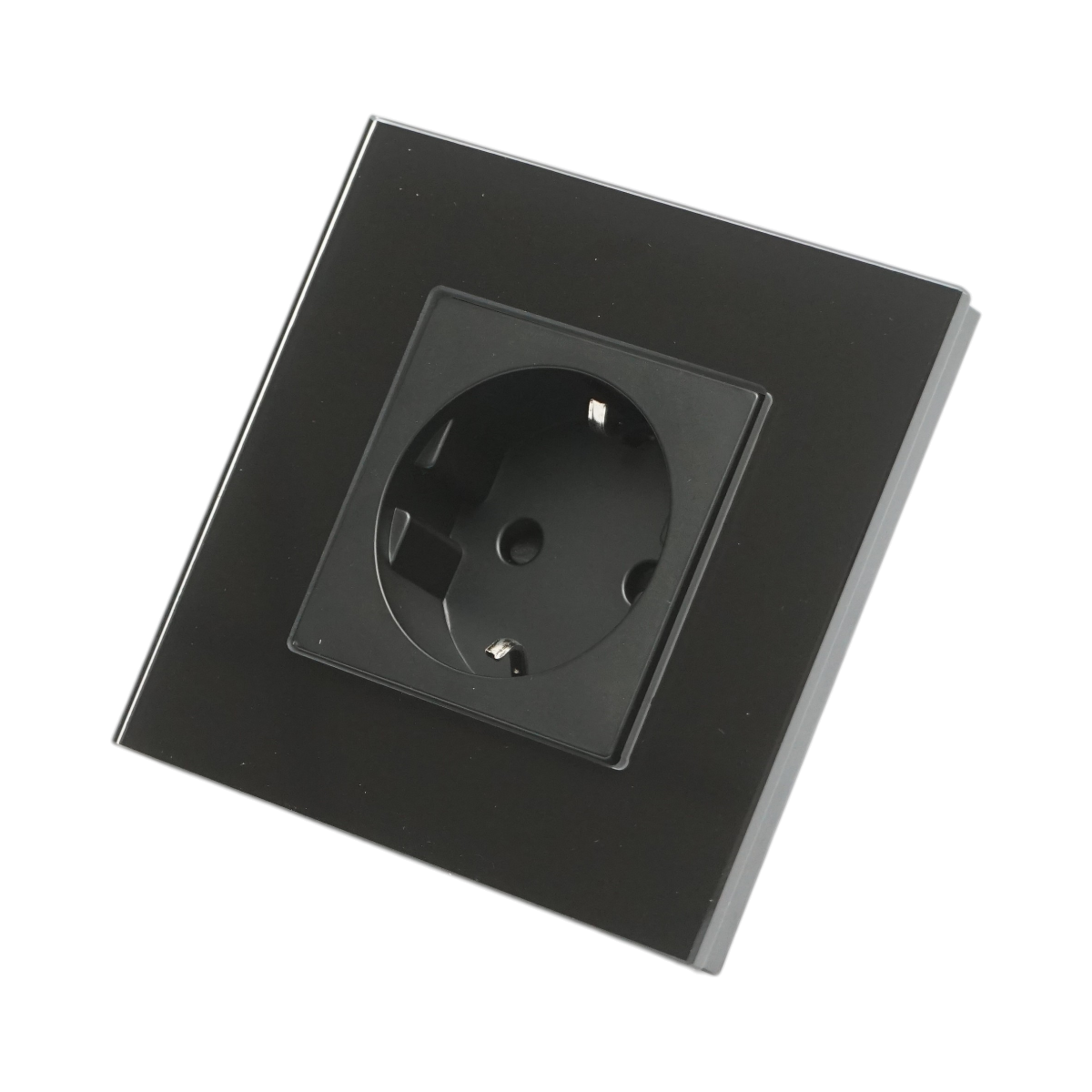 Presa schuko nera 220V, 16A, cornice in vetro 86x86x34mm