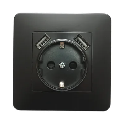 Presa Schuko nera da incasso 220V, 16A, 2xUSB 5V 2.1A, PC 80x80mm - immagine 2