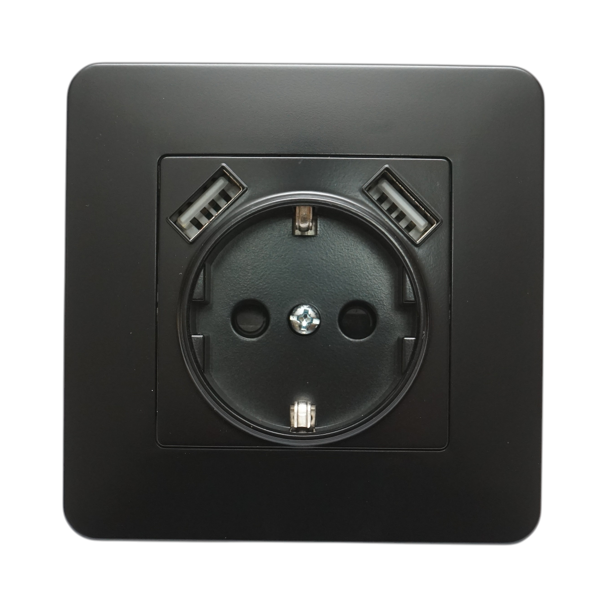 Presa Schuko nera da incasso 220V, 16A, 2xUSB 5V 2.1A, PC 80x80mm - immagine 2