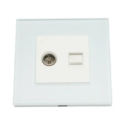 Presa TV + internet CAT5 RJ45, cornice in vetro bianco 86x86mm - immagine 2