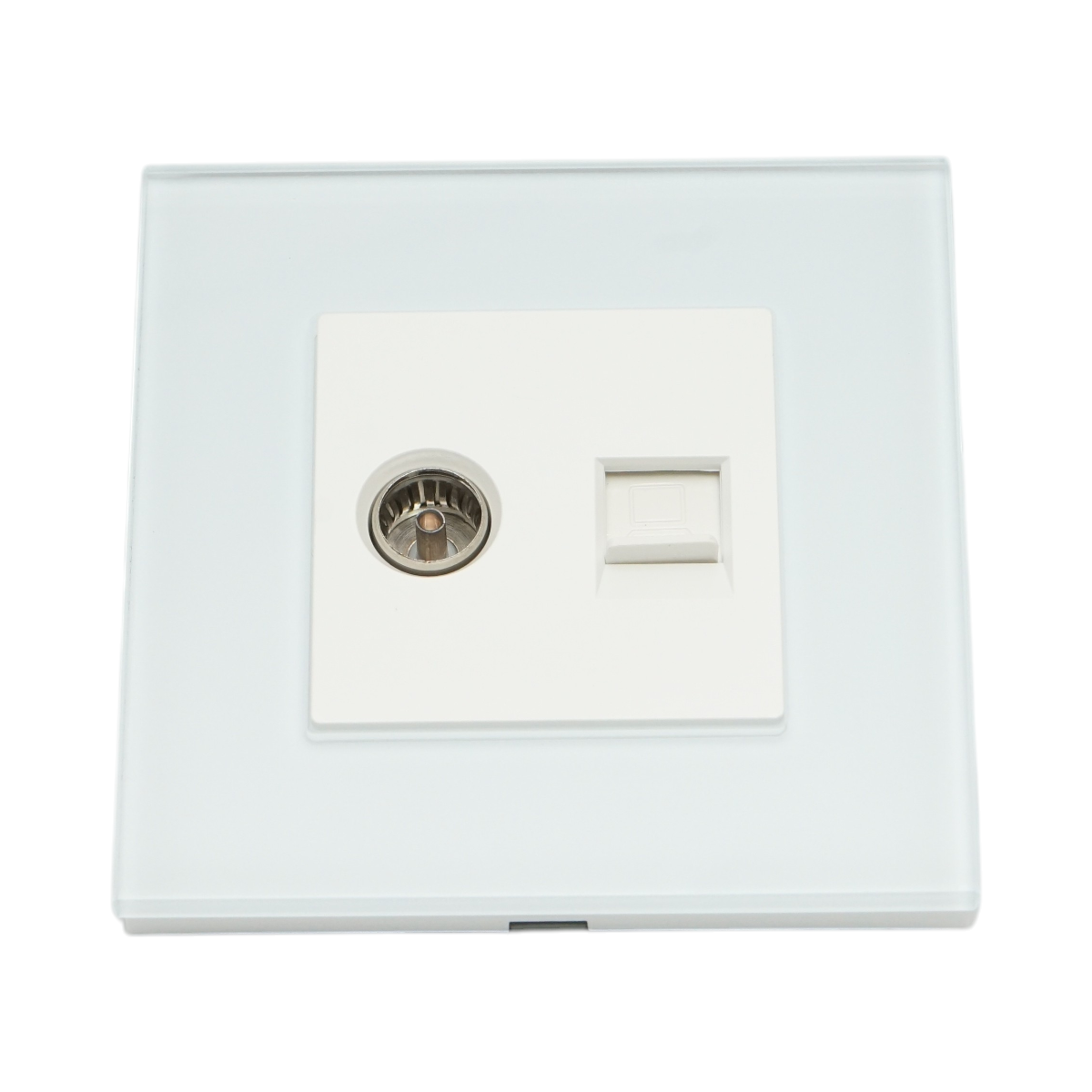 Presa TV + internet CAT5 RJ45, cornice in vetro bianco 86x86mm - immagine 2