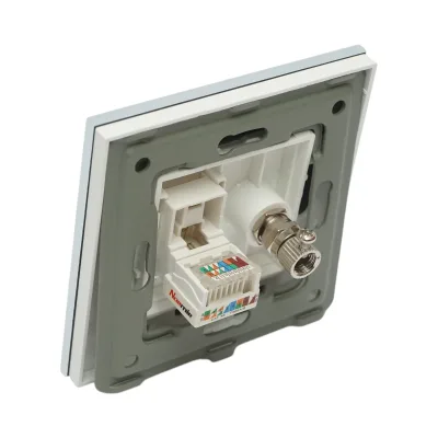 Presa TV + internet CAT5 RJ45, cornice in vetro bianco 86x86mm - immagine 3