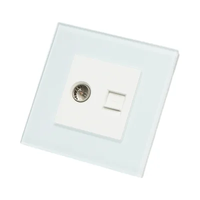 Presa TV + internet CAT5 RJ45, cornice in vetro bianco 86x86mm
