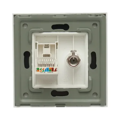 Presa TV + internet CAT5 RJ45, cornice in vetro bianco 86x86mm - immagine 4